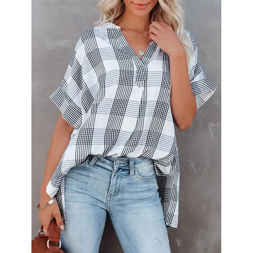 Women's V-Neck Loose Shirt Short Sleeve Top by DailySale