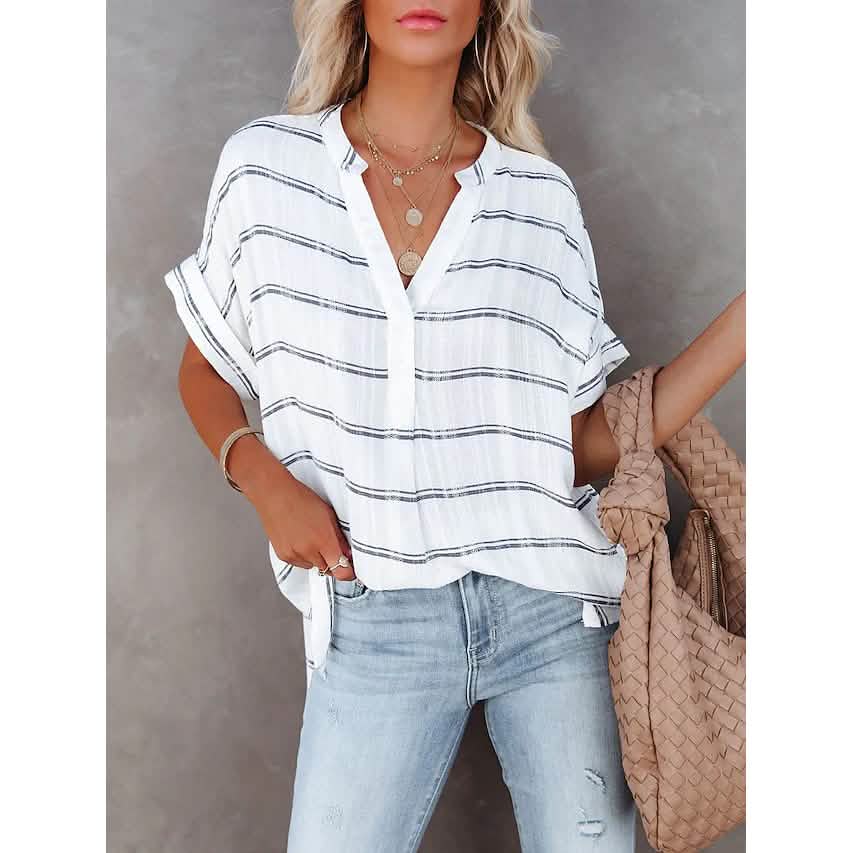 Women's V-Neck Loose Shirt Short Sleeve Top by DailySale