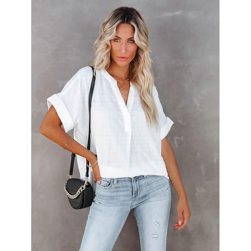 Women's V-Neck Loose Shirt Short Sleeve Top by DailySale